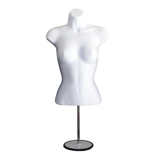 White Female Mannequin Torso W/Metal Base Body Mannequin Form 19" To 38" Height (Waist Long) For S-M Sizes