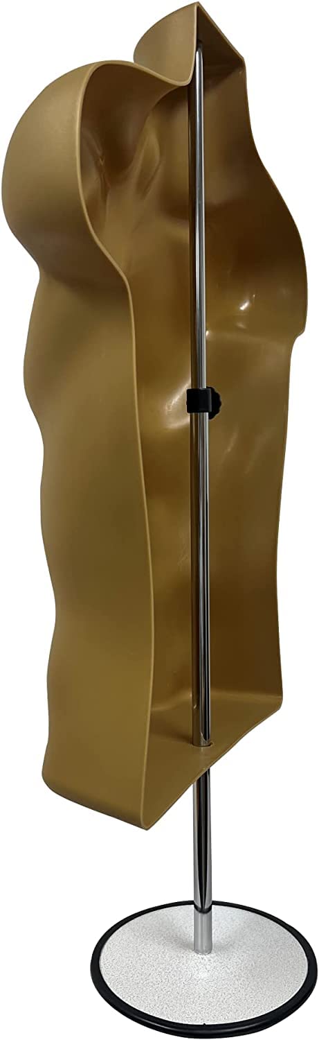 Male Mannequin Torso with Stand Dress Form Tshirt Display Countertop Hollow Back Body S-M Clothing Sizes Bronze