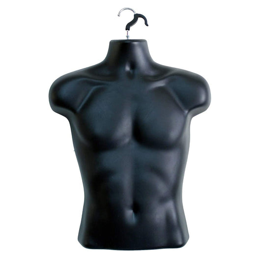 Male Mannequin Torso, Plastic Dress Body Form T-shirt Display Hanging Hollow Back Body S-M Clothing Sizes (Black)