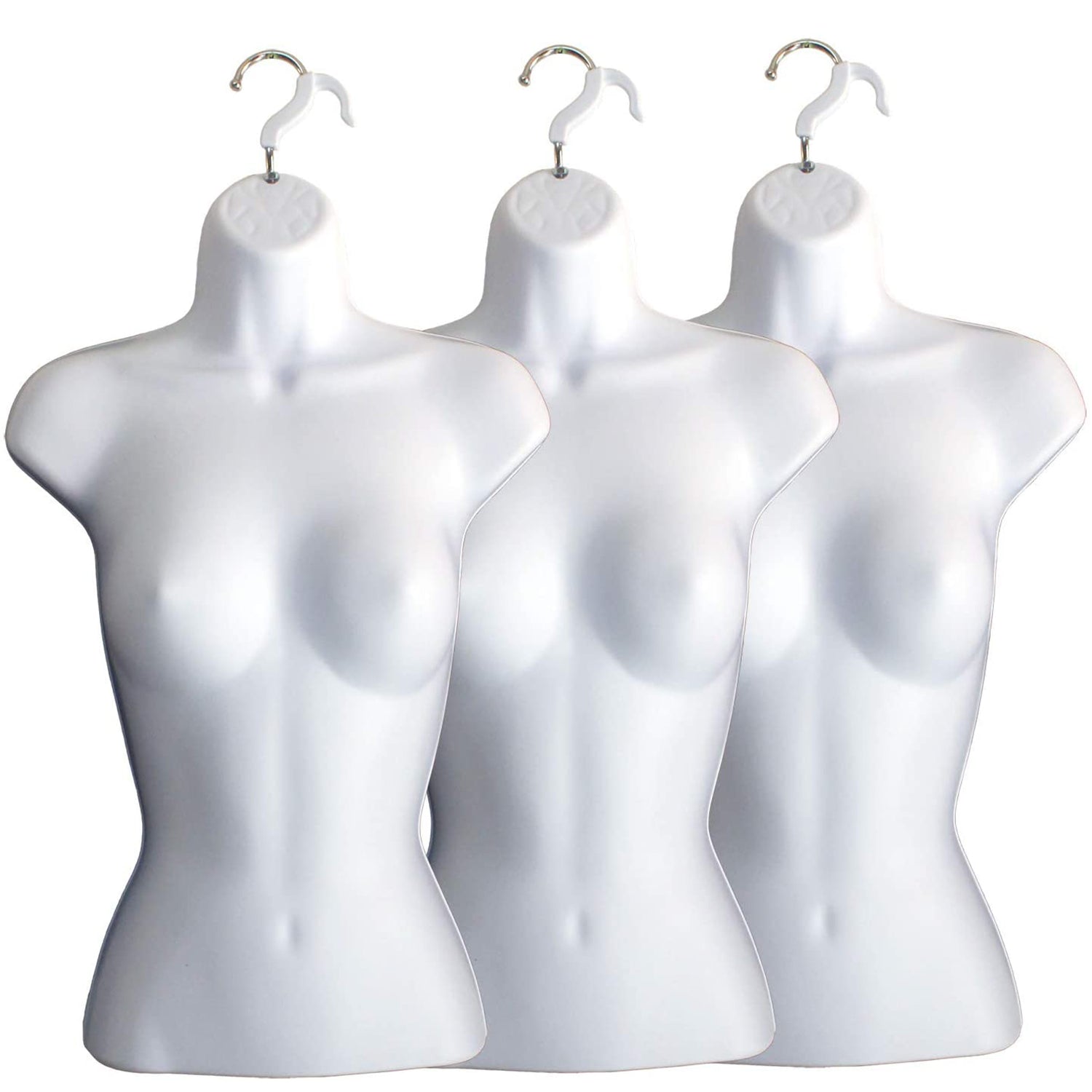 White Female Mannequin Hip Long Hollow Back Body Torso Set w/Metal Stand  with Metal Pole & Hanging Hook, S-M Size