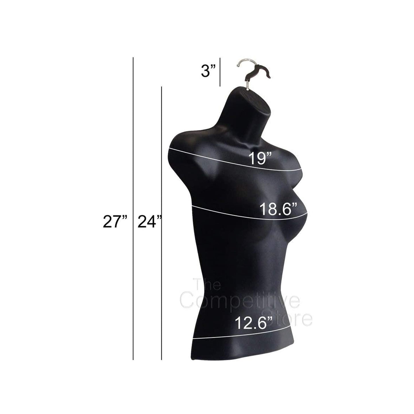 DisplayTown Mannequin Form Black Female Torso (Hard Plastic/Waist Long) with Hook for Hanging