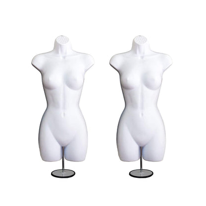 White Female Mannequin Hip Long Hollow Back Body Torso Set w/Metal Stand with Metal Pole & Hanging Hook, S-M Size