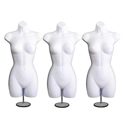 White Female Mannequin Hip Long Hollow Back Body Torso Set w/Metal Stand with Metal Pole & Hanging Hook, S-M Size