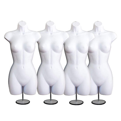 White Female Mannequin Hip Long Hollow Back Body Torso Set w/Metal Stand with Metal Pole & Hanging Hook, S-M Size
