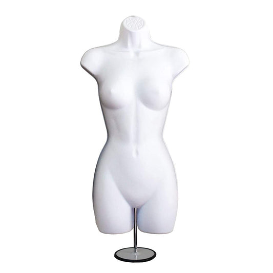 White Female Mannequin Hip Long Hollow Back Body Torso Set w/Metal Stand with Metal Pole & Hanging Hook, S-M Size