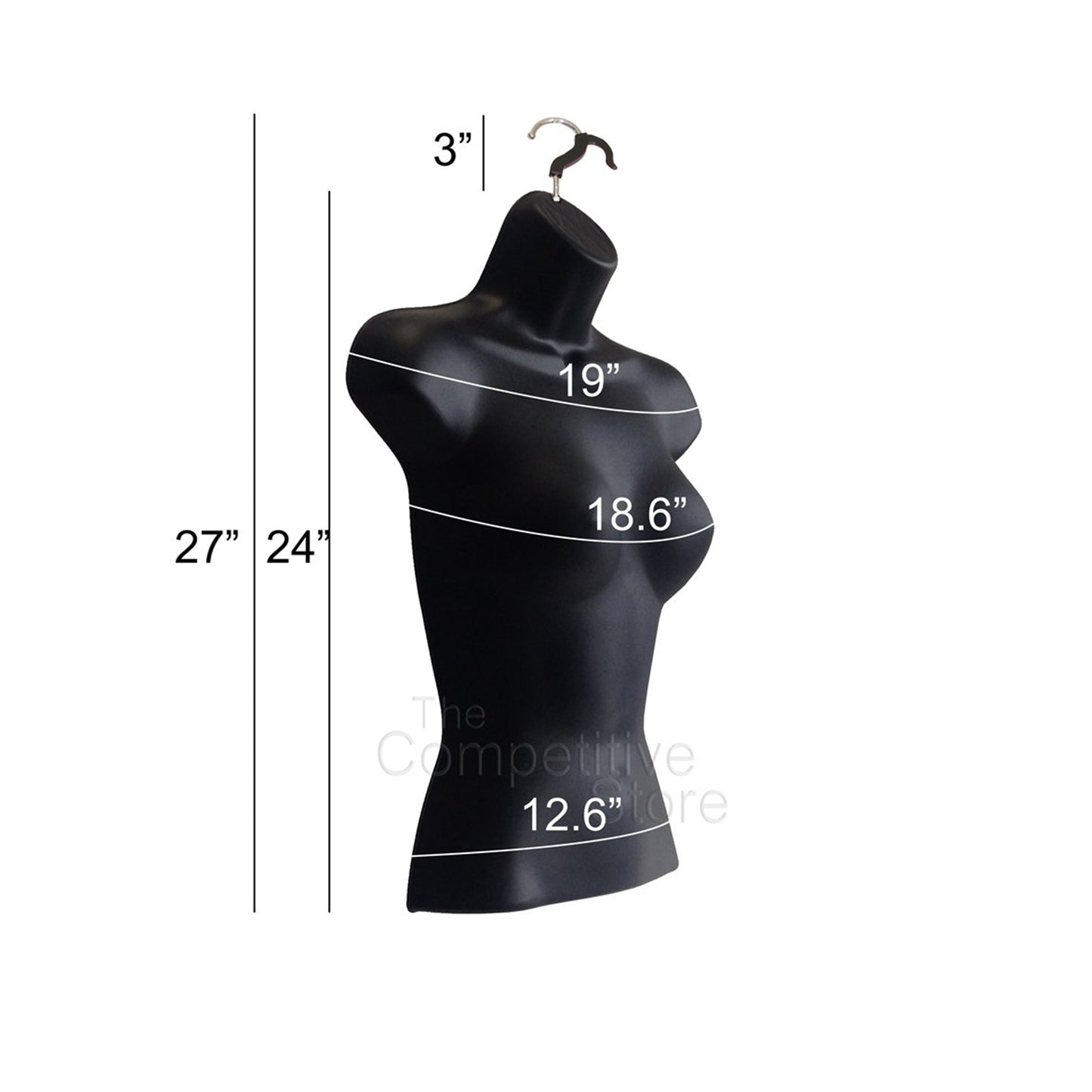 The Competitive Store Torso Female W/Metal Base Body Mannequin Form 19" To 38" Height (Waist Long) For S-M Sizes - Black