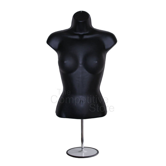 DisplayTown Torso Female W/Metal Base Body Mannequin Form 19" To 38" Height (Waist Long) For S-M Sizes - Black